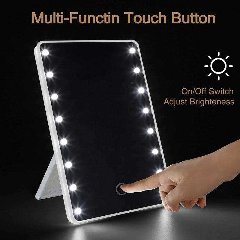 Espelho de maquiagem portátil de mesa com toque LED
