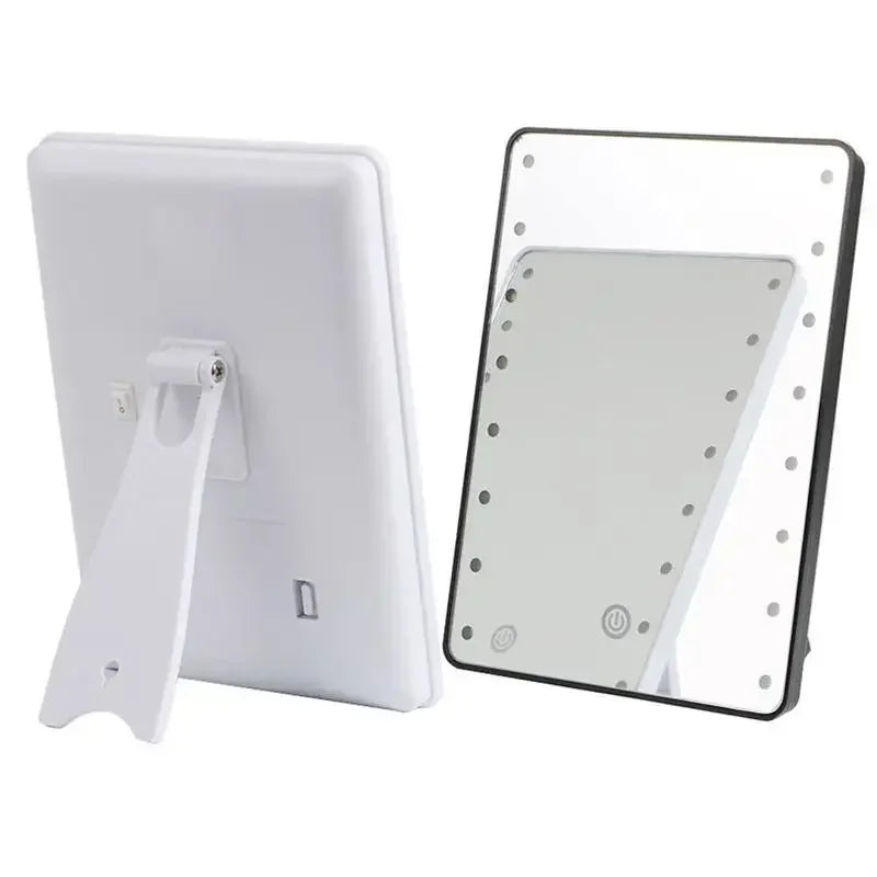 Espelho de maquiagem portátil de mesa com toque LED