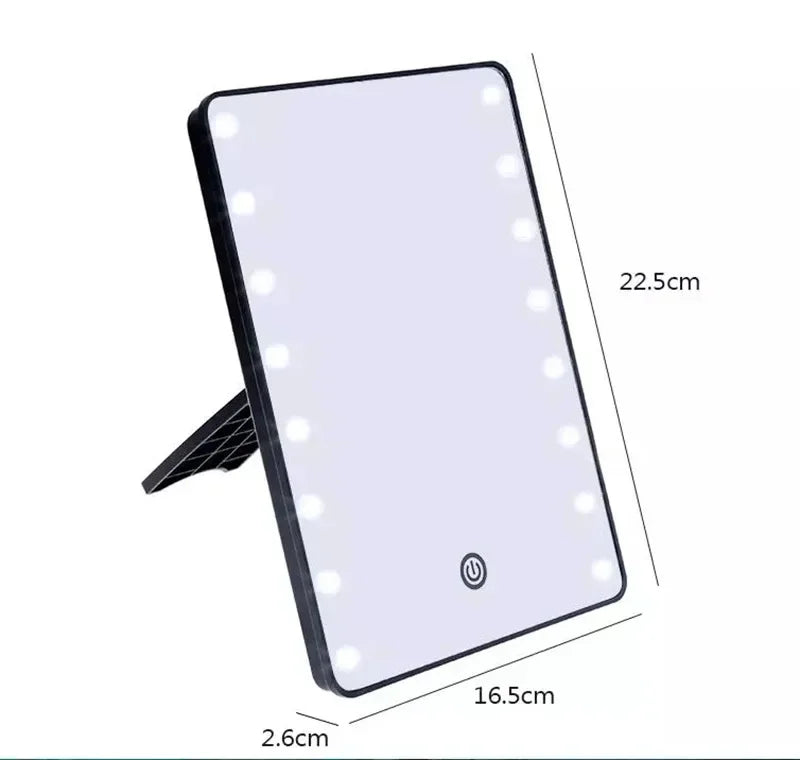 Espelho de maquiagem portátil de mesa com toque LED